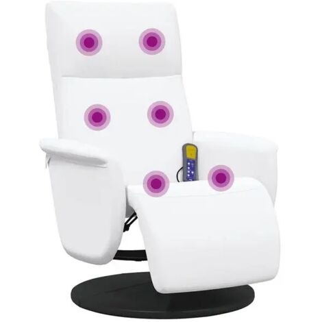 Chaise de massage électrique en cuir synthétique blanc avec repose-pieds réglable, fonction chauffage, rollers 3D et contrôle tactile – pour relaxation profonde à domicile (1/5)