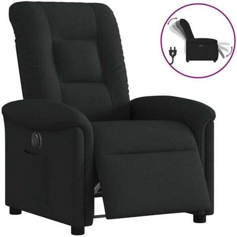 Fauteuil électrique inclinable en tissu noir – Siège relax avec fonction de relevage, réglage de l’inclinaison et soutien lombaire, idéal pour seniors et personnes à mobilité réduite