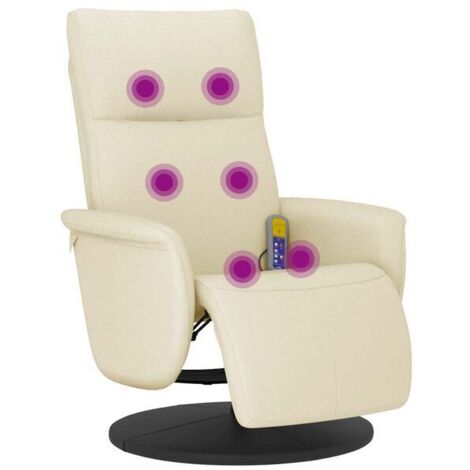 Chaise de massage ergonomique en similicuir beige avec repose-pieds intégré – Fonction chauffage, vibration et 8 programmes prédéfinis