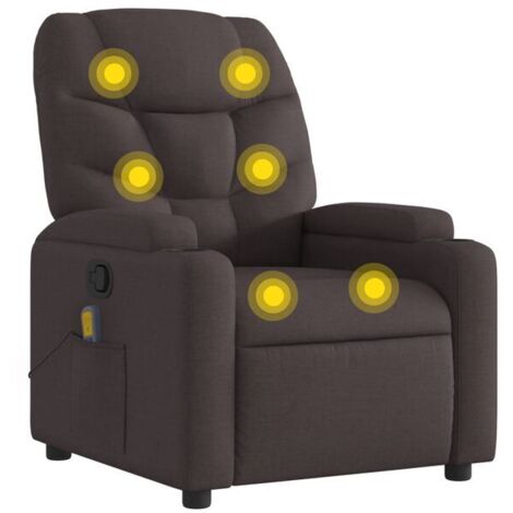 Chaise relaxante avec fonction de massage, dossier inclinable, tissu doux en similicuir brun foncé – Confort ergonomique pour salon ou bureau