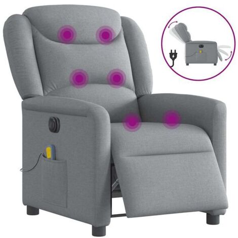 Chaise longue électrique réglable avec fonction de massage, dossier inclinable, tissu gris clair, confort ergonomique – pour salon ou chambre (1/5)
