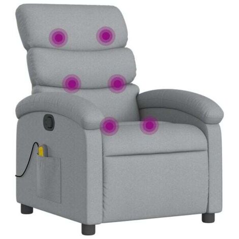 Chaise relaxante avec fonction de massage – Fauteuil ergonomique en tissu gris clair, réglable en inclinaison, idéal pour détente, bureau ou salon (1/5)