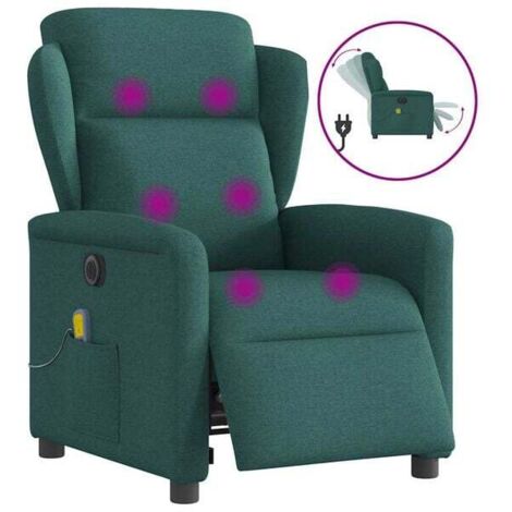 Chaise électrique inclinable avec fonction de massage – Assise en tissu vert foncé, réglage de l’inclinaison et du dossier, confort ergonomique pour salon ou bureau (1/5)