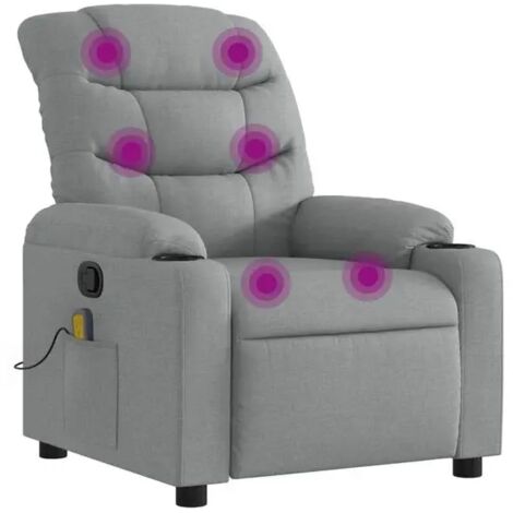 Chaise longue en tissu gris clair avec fonction de massage intégrée – Relaxation complète, dossier inclinable et repose-pieds réglable (1/5)