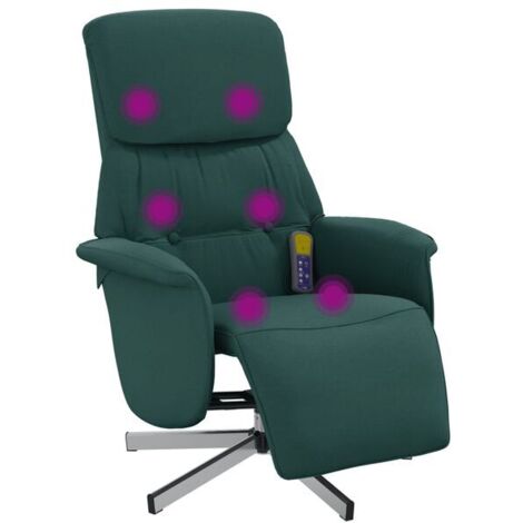 Chaise de massage ergonomique avec dossier réglable, repose-pieds intégré et tissu en similicuir vert foncé – Fonction chauffage, vibration et roulement Shiatsu (1/5)