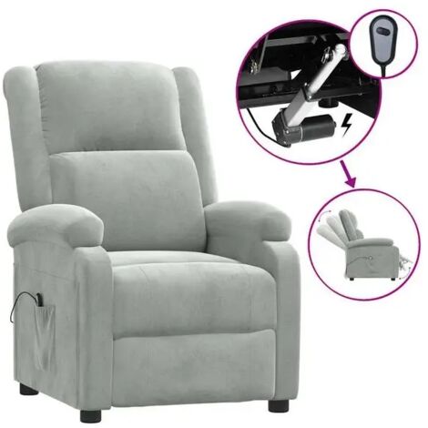 Chaise électrique inclinable en velours gris clair – Fauteuil relax réclinable avec fonction massage, appui-tête et repose-pieds réglables – Confort ergonomique pour salon ou bureau