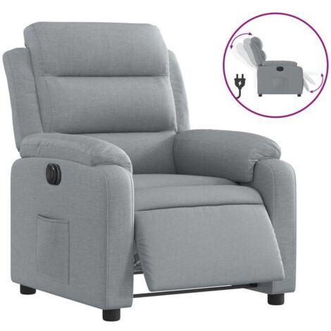 Chaise longue électrique réglable en tissu gris clair – dossier inclinable, repose-pieds relevable, confort ergonomique pour salon ou bureau (1/5)