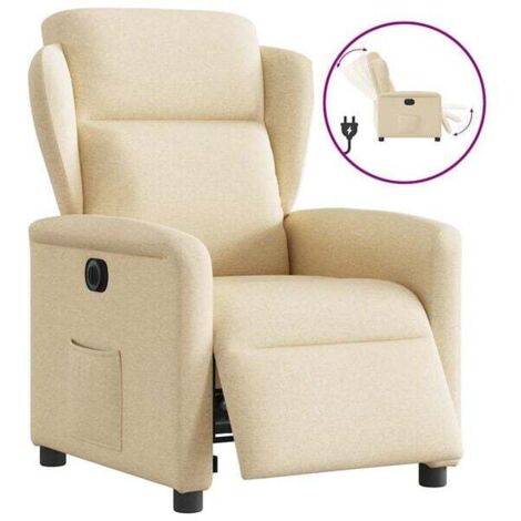 Chaise électrique inclinable en tissu beige – Fauteuil releveur médical avec dossier réglable, repose-pieds escamotable et contrôle manuel, idéal pour seniors et personnes à mobilité réduite