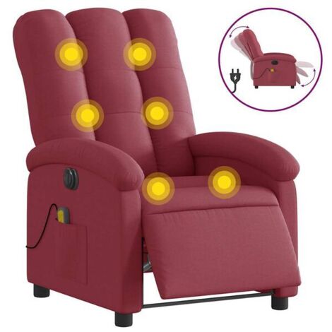 Chaise relaxante électrique réglable en inclinaison avec revêtement en tissu rouge bordeaux – Fonction massage, chauffage et Bluetooth intégrés (1/5)