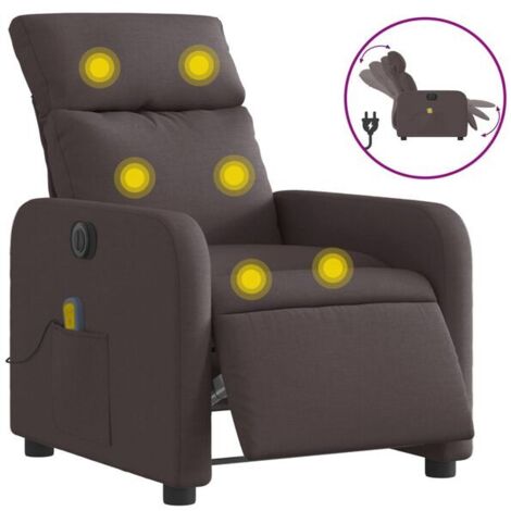 Fauteuil inclinable de massage électrique en tissu marron foncé