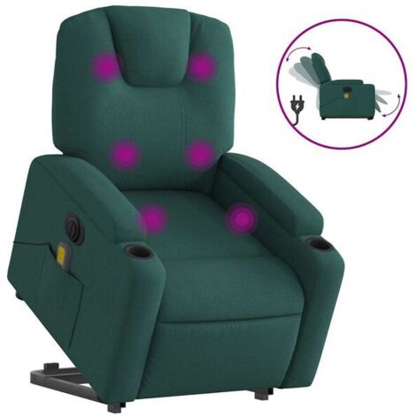 Chaise longue électrique réglable avec fonction massage intégrée – Revêtement en tissu vert foncé, dossier inclinable et repose-pieds extensible – Confort ergonomique maximal (1/5)