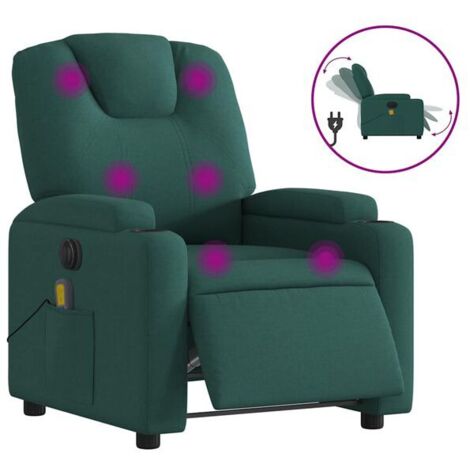 Chaise relaxante électrique avec fonction de massage intégrée – Revêtement en tissu respirant, réglage inclinable 0–135°, couleur vert foncé (1/5)