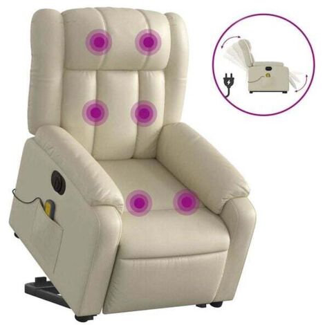 Chaise longue électrique avec massage intégré, revêtement en similicuir beige, réglage inclinable, fonction chauffage et vibration, pour salon ou chambre (1/5)