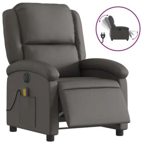 Fauteuil inclinable électrique en cuir véritable gris