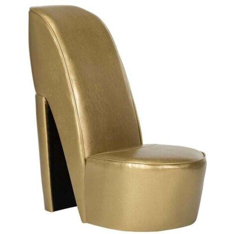 Chaise-chaussure à talons hauts en simili cuir doré – Chaussure-chaise design élégant pour intérieur, confortable et stable (1/5)