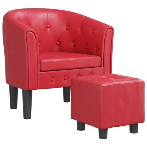 Fauteuil convertible avec repose-pieds en similicuir rouge