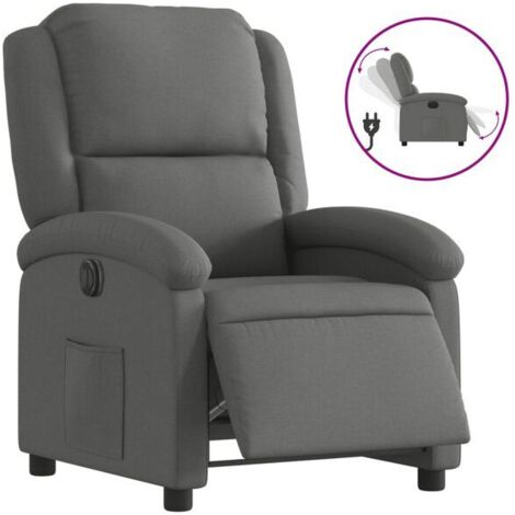 Chaise électrique inclinable avec dossier réglable, siège en tissu gris foncé, fonction de relevage assisté, confort ergonomique – pour seniors et personnes à mobilité réduite (1/5)