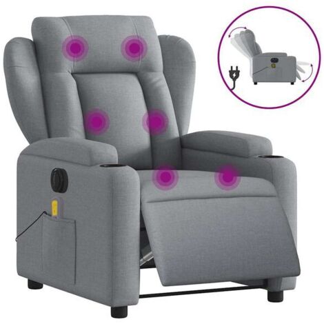 Fauteuil de massage électrique inclinable en tissu gris clair