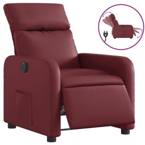 Chaise électrique inclinable en similicuir rouge bordeaux – Réglage assis/étendu, appui-tête et repose-pieds ajustables, confort ergonomique pour seniors et personnes à mobilité réduite