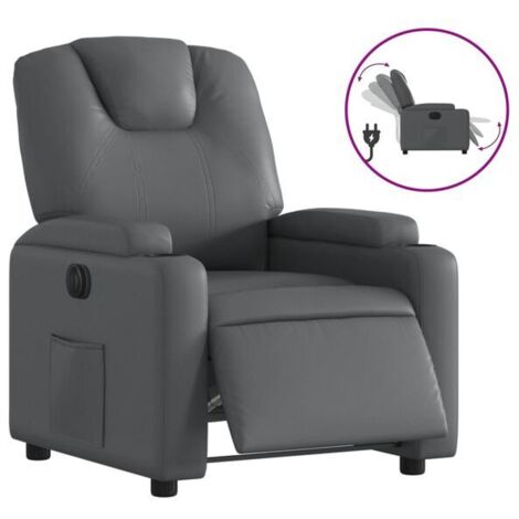 Chaise longue électrique réglable en hauteur, dossier inclinable, revêtement en similicuir gris, idéale pour salon ou bureau (1/5)