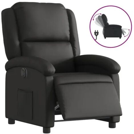 Fauteuil inclinable électrique en cuir véritable noir (1/5)