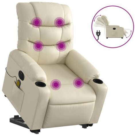 Chaise longue électrique avec fonction de massage, en similicuir beige, réglable en inclinaison, pour salon ou chambre – Confort ergonomique et relaxation profonde (1/5)