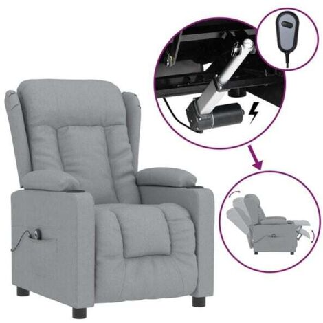 Fauteuil inclinable électrique en tissu – Siège relax avec dossier et repose-pieds réglables, confort ergonomique, gris clair (1/5)