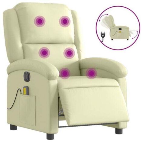 Chaise électrique inclinable avec fonction massage, en cuir véritable beige – confort ergonomique, réglage électrique de la hauteur et de l’inclinaison
