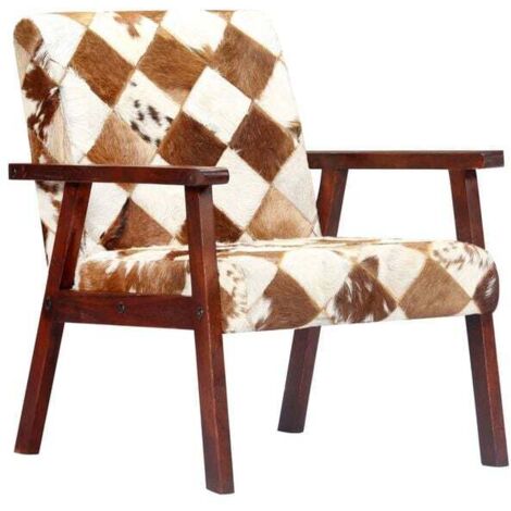 Fauteuil en cuir de chèvre véritable blanc et marron