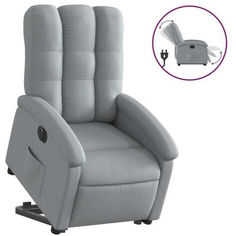 Chaise relaxante électrique en tissu, réglable en hauteur et inclinaison, gris clair – avec fonction massage, chauffage et contrôle à distance (1/5)