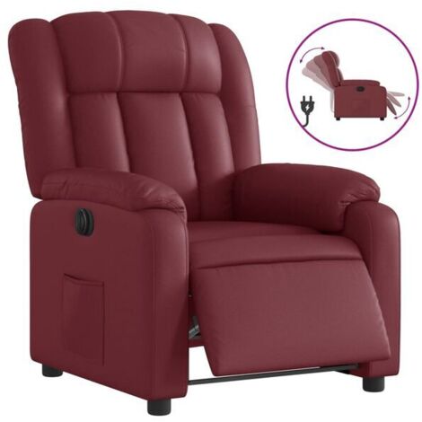 Chaise inclinable électrique réglable en hauteur – Fauteuil relax avec repose-pieds, revêtement vinyle rouge vif, idéal pour salon ou bureau