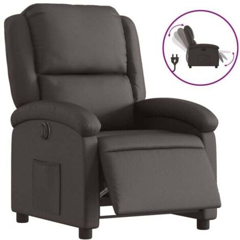 Chaise inclinable électrique en cuir véritable – Réglage de l’inclinaison et de la hauteur, dossier et assise rembourrés, couleur marron foncé (1/5)
