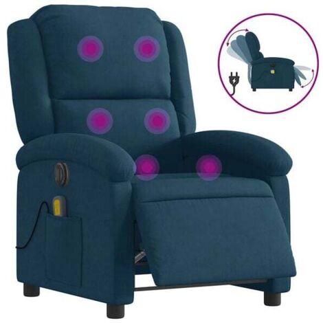 Fauteuil de massage électrique inclinable, velours bleu