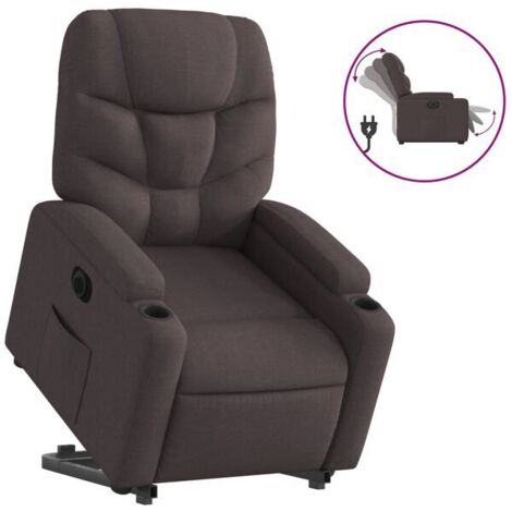 Chaise relaxante électrique réglable en tissu, dossier inclinable et repose-pieds relevable, couleur marron foncé – pour salon ou bureau (1/5)