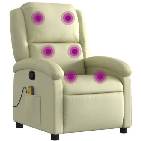 Chaise longue en cuir véritable beige avec fonction de massage intégrée – Relaxation ergonomique, dossier inclinable et repose-pieds réglable (1/5)