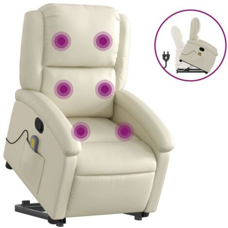 Chaise de massage ergonomique en similicuir beige – fonction chauffage, roulement Shiatsu, 3 modes de vibration, réglage électrique de l’inclinaison et de la hauteur (1/5)