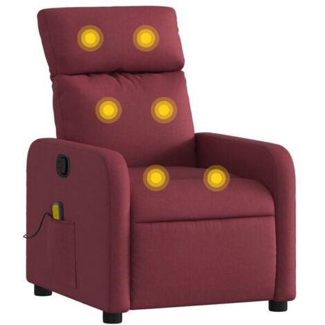 Chaise de massage ergonomique en forme de fauteuil, revêtue de tissu velours rouge vin, avec fonction chauffage, rollers L/S et commande tactile – pour relaxation profonde à domicile (1/5)