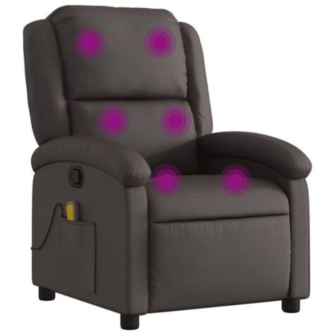 Fauteuil de massage inclinable en cuir véritable marron foncé