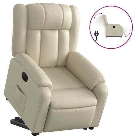 Chaise électrique relaxante avec dossier inclinable et repose-pieds, simili cuir beige, confort ergonomique – pour salon ou bureau (1/5)