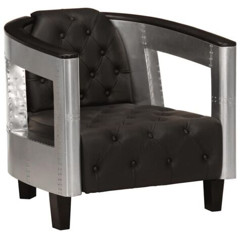 Fauteuil de style aviation en cuir véritable noir (1/5)