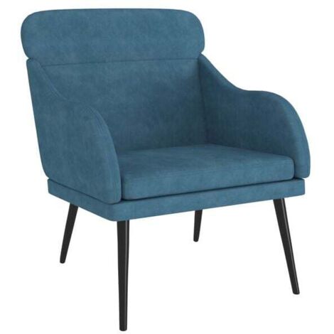Chaise ergonomique à bras en velours bleu – Siège de bureau moderne 63 x 76 x 80 cm – Confort optimal, dossier haut et assise rembourrée (1/5)