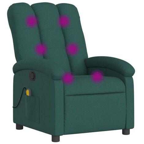Chaise de massage réclinable en tissu, siège ergonomique avec fonction chauffage, vibration et rouleaux de massage lombaire – Vert foncé (1/5)