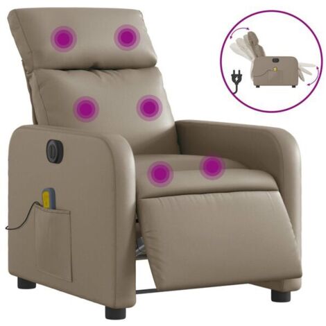 Chaise longue électrique de massage en cuir synthétique – Réglage inclinable, chauffage dorsale et fonction vibration, couleur Cappuccino (1/5)