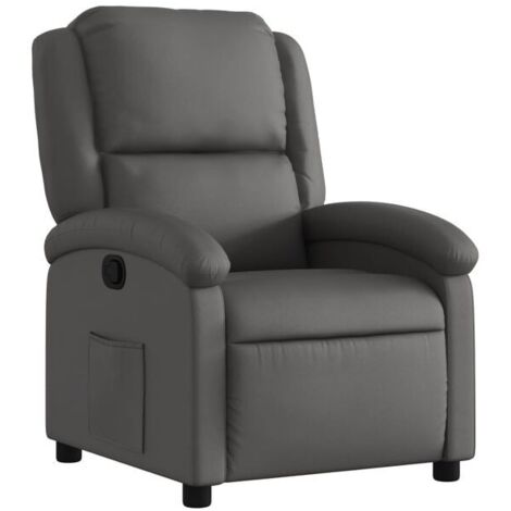 Chaise longue en cuir véritable gris – Canapé-lit design scandinave, dossier inclinable et repose-pieds réglable, pour salon ou chambre (1/5)