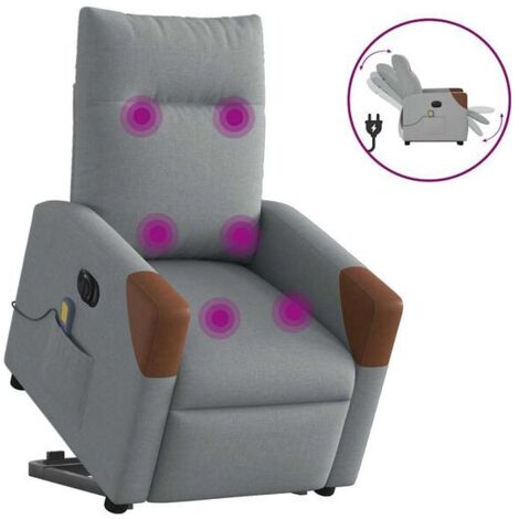 Chaise longue électrique avec massage intégré – Réglage inclinable, tissu gris clair respirant, fonction mémoire et sécurité enfant (1/5)
