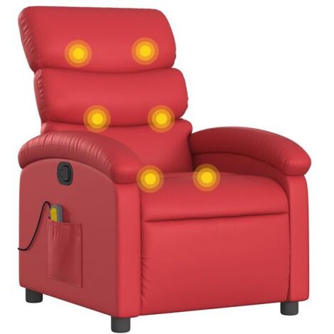 Chaise longue en cuir rouge avec fonction de massage – Relaxation ergonomique, dossier inclinable et repose-pieds réglable (1/5)