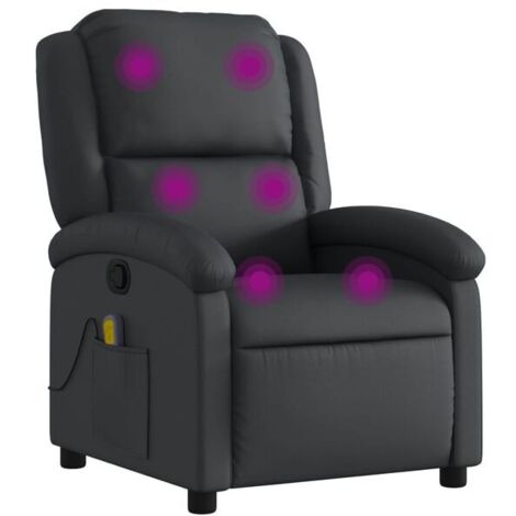 Fauteuil de massage inclinable en cuir véritable noir