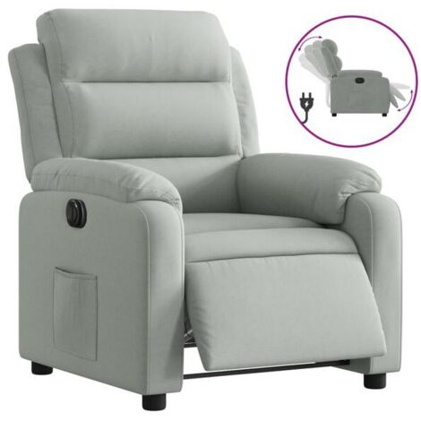 Chaise électrique inclinable en velours gris clair – Fauteuil relax réclinable avec fonction massage, appui-tête et repose-pieds réglables – Confort ergonomique pour salon ou bureau