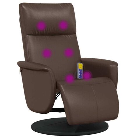 Fauteuil de massage inclinable en similicuir marron avec repose-pieds