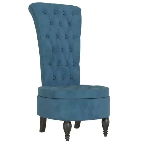 Fauteuil à dossier haut en velours bleu avec motif à boutons